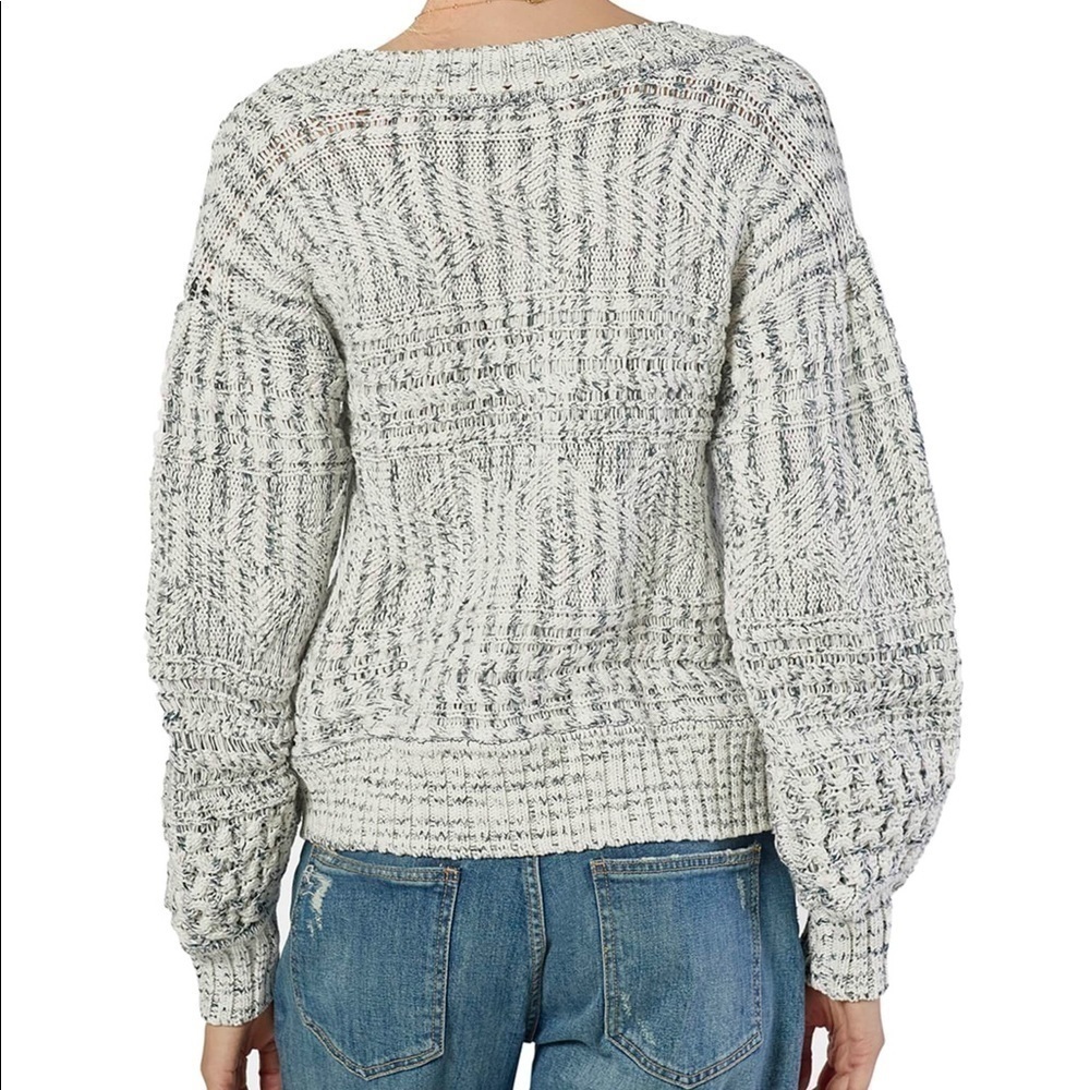 Joie Sydnee Cotton V-neck Chunky Knit Oversized Balloon Sleeve Cozy Sweater - Picture 2 of 16